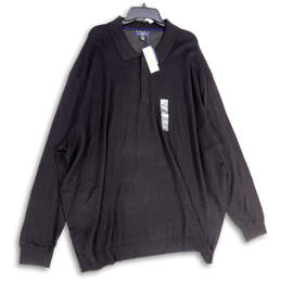 NWT Mens Black Spread Collar Long Sleeve Polo Shirt Size 4XLT