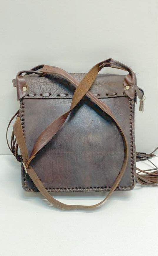 Leather Woven Fringe Crossbody Bag Brown image number 3
