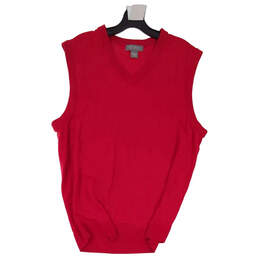 Vintage Mens Red Sleeveless V Neck Pullover Vest Sweater Size Large