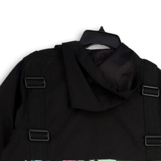 Mens Black Camouflage Hooded Pockets Full-Zip Windbreaker Jacket Size Large image number 4