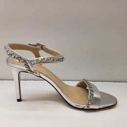 Karl Lagerfeld Leather Chain Detail Daisy Heels Silver 7.5