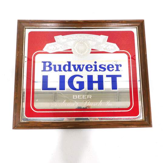 Vintage Anheuser Busch Budweiser Bud Light Advertising Mirrored Bar Sign Man Cave Barware Decor image number 1