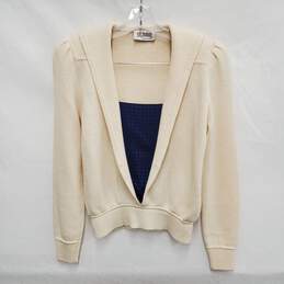 VTG St. John Marie Gray WM's Ivory Pullover Blouse Sweater Size SM