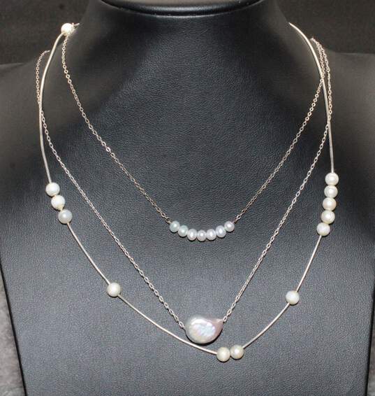 Bundle of 3 Sterling Silver Pearl Necklaces image number 3