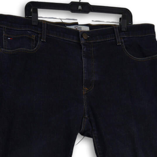 Mens Blue Denim Dark Wash 5 Design Pocket Straight Jeans Size 40x30 image number 3