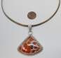 Artisan 925 Red Poppy Jasper Cabochon Triangle Rope Accent Pendant Omega Chain Necklace 42.3g image number 2
