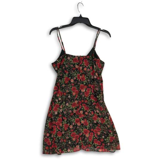 NWT Row .A Womens Pink Black Floral V-Neck Sleeveless Back Zip Mini Dress Size M image number 2