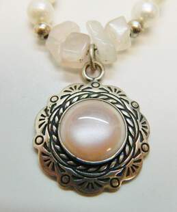 Carolyn Pollack Sterling Silver Rose Quartz Pearl Of Pearl Pendant Necklace 33.6g alternative image
