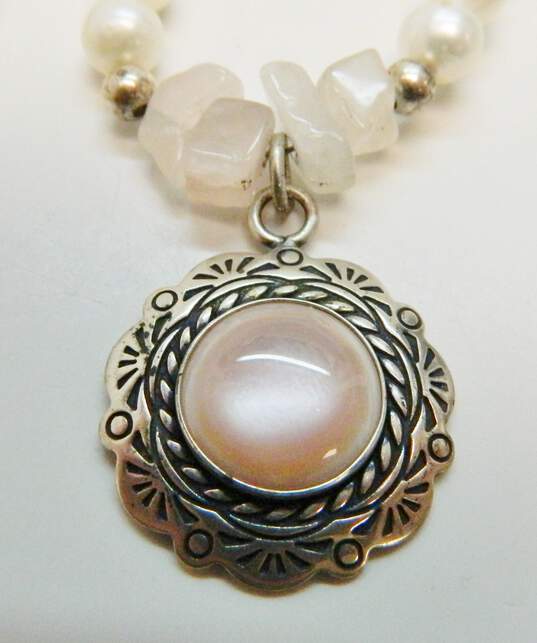 Carolyn Pollack Sterling Silver Rose Quartz Pearl Of Pearl Pendant Necklace 33.6g image number 2