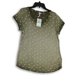 NWT Womens Green Star Print Round Neck Short Sleeve Pullover T-Shirt Size L