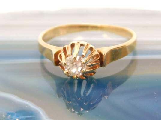Antique 14K Gold 3.25mm Old European Cut Diamond Buttercup Setting Ring 1.4g image number 1