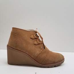 TOMS Kala Desert Tan Suede Lace Up Ankle Wedge Boots Size 8 M