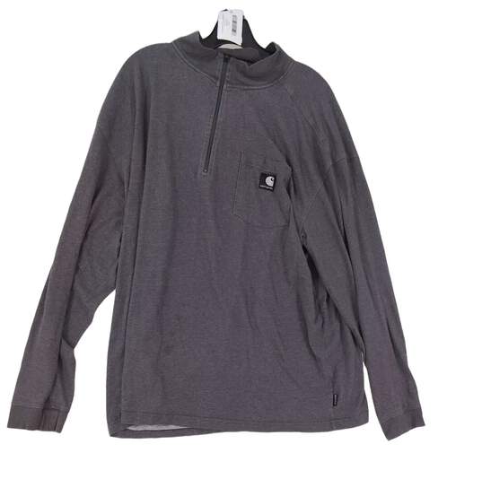 Mens Gray Long Sleeve Pockets Quarter Zip Pullover Sweatshirt Size 2XL image number 1