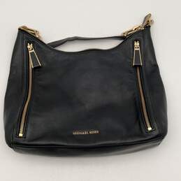 Womens Black Leather Zipper Pockets Shoulder Chain Strap Hobo Bag