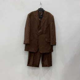 Mens Brown Long Sleeve Single-Breasted Two-Piece Pant Suit Set Size 50R