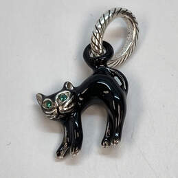 Designer Brighton Silver-Tone Green Stone Black Scaredy Cat Dangle Charm alternative image