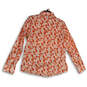 Womens White Orange Floral Long Sleeve Pockets Button-Up Shirt Size M image number 2