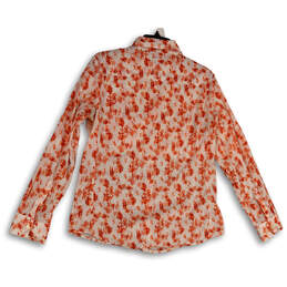 Womens White Orange Floral Long Sleeve Pockets Button-Up Shirt Size M alternative image