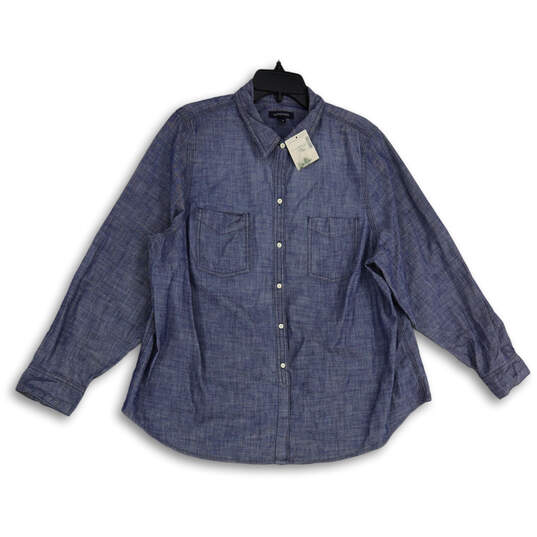NWT Womens Blue Pointed Collar Long Sleeve Button-Up Shirt Size 16W image number 1