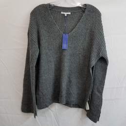 Rebecca Minkoff gray knit v neck side split sweater XXS nwt