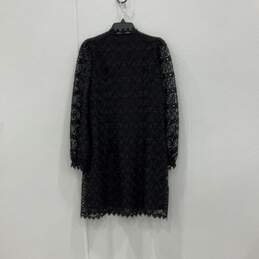 NWT Womens Black Lace Scallop Long Sleeve Button Mini Dress Size 8 alternative image