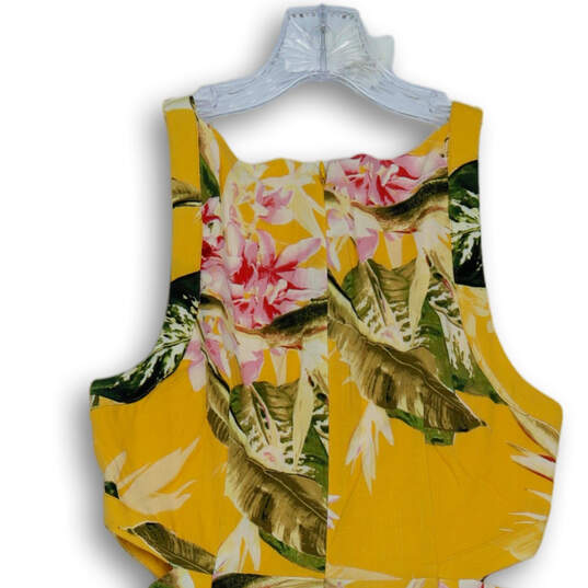 Womens Yellow Floral Round Neck Cut Off Waist Back Zip A-Line Dress Size S image number 4