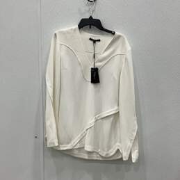 NWT Derek Lam Womens White Long Sleeve V-Neck Blouse Top Shirt Size 42