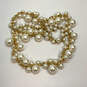 Designer J. Crew Gold-Tone Link Chain Faux Pearl Stone Statement Necklace image number 3