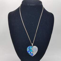 Sterling Silver Multi Color Crystal Heart Pendant 19" Necklace 16.3g