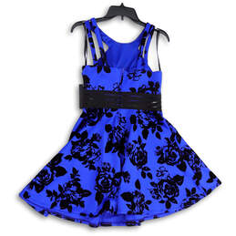 NWT Womens Blue Black Floral Velvet Back Zip Fit & Flare Dress Size 9