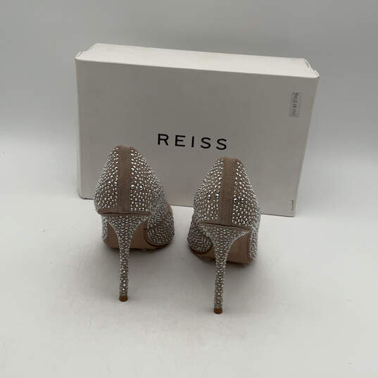 NIB Womens Silver Nude Crystal Pointed Toe Stiletto Pump Heels Size 37 image number 4