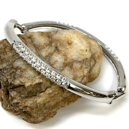 Designer Swarovski Silver-Tone Sparkle Crystal Stone Hinged Bangle Bracelet
