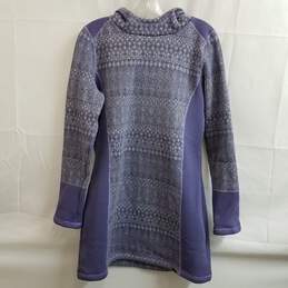 Prana Women's Meryl Sweater Dress Large Purple Hooded Fairisle Knit Pattern Tunic Size L