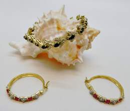 Romantic Sterling Silver Vermeil Sapphire Diamond Accent & CZ Hoop Earrings & Bracelet 24.8g