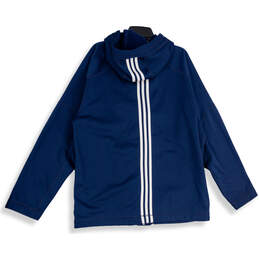 Mens Blue Long Sleeve Welt Pocket Hooded Button Front Athletic Jacket Sz L alternative image
