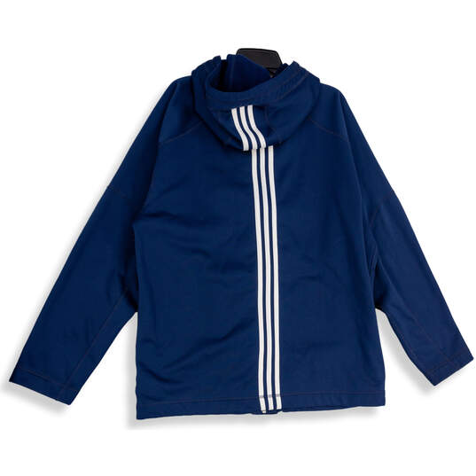 Mens Blue Long Sleeve Welt Pocket Hooded Button Front Athletic Jacket Sz L image number 2