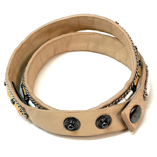 Designer Stella & Dot Two-Tone Rhinestone Leather Adjustable Wrap Bracelet image number 3