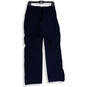 Women Navy Blue Elastic Waist Zipper Pocket Drawstring Ankle Pants Size 6 image number 2