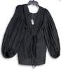 NWT Womens Black Pleated V-Neck Balloon Sleeve Pullover Blouse Top Size XL image number 1