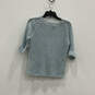 Womens Blue Knitted 3/4 Sleeve Crew Neck Pullover Classic Blouse Top Size P image number 1