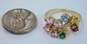 Vintage 10K Yellow Gold Ruby Aquamarine & Emerald Multi Stone Scrolled Ring 4.1g image number 5