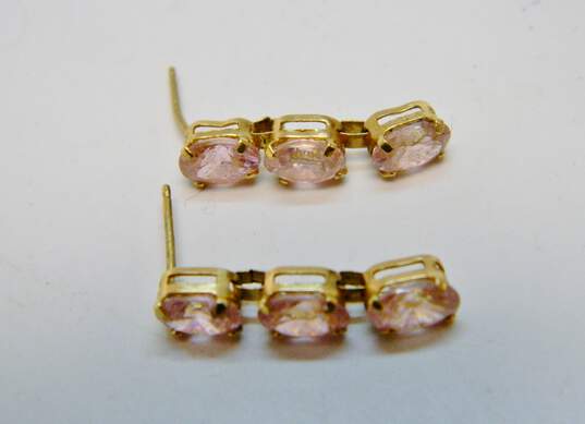 10K Yellow Gold Pink Oval CZ Dangle Earrings 1.9g image number 3