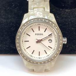 Designer Fossil ES-2670 Rhinestone Analog White Dial Quartz Wristwatch