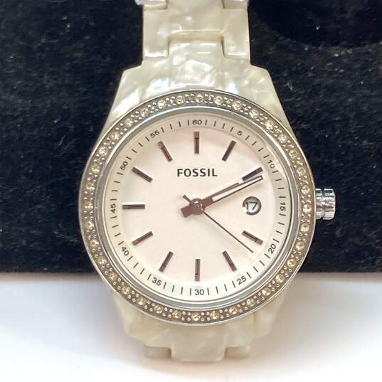 Designer Fossil ES-2670 Rhinestone Analog White Dial Quartz Wristwatch image number 1