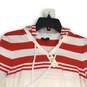 NWT Womens Red White Striped Long Sleeve Pullover Hooded T-Shirt Size Small image number 3