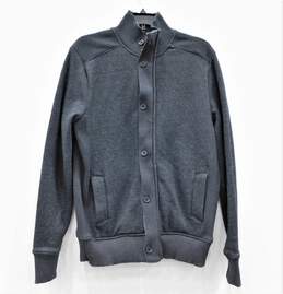 Mens Gray Zip Button Fleece Lined Sweater Jacket Size M