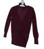 Womens Burgundy Long Sleeve V Neck Pockets Cardigan Sweater Size XXS image number 3