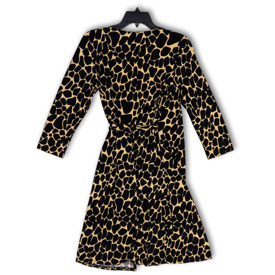 Womens Black Brown Animal Print Tie Waist Long Sleeve Wrap Dress Size M image number 2