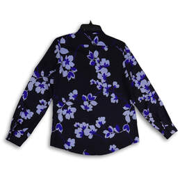 NWT Womens Blue Floral Mandarin Collar Long Sleeve Button-Up Shirt Size S alternative image