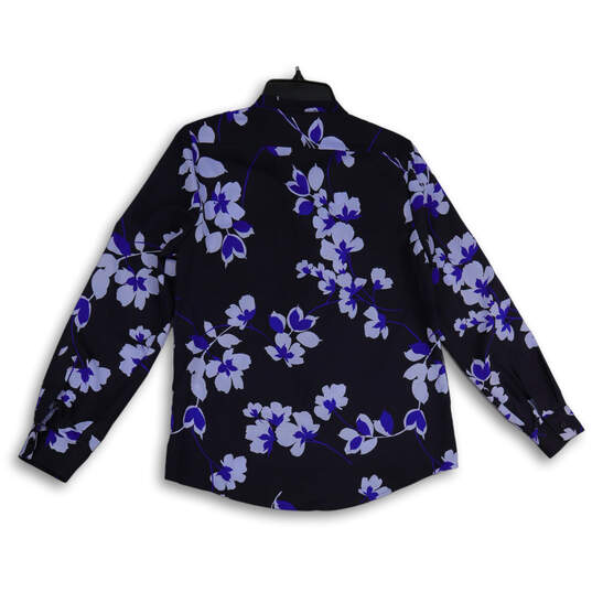 NWT Womens Blue Floral Mandarin Collar Long Sleeve Button-Up Shirt Size S image number 2